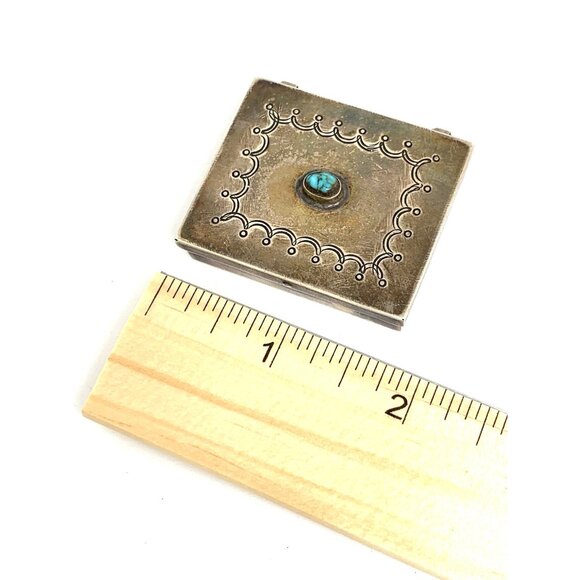 Dutch Box Antique Silver Trinket Pillbox Snuff Turquoise Engraved 1.8x1.5'' - Picture 7 of 12